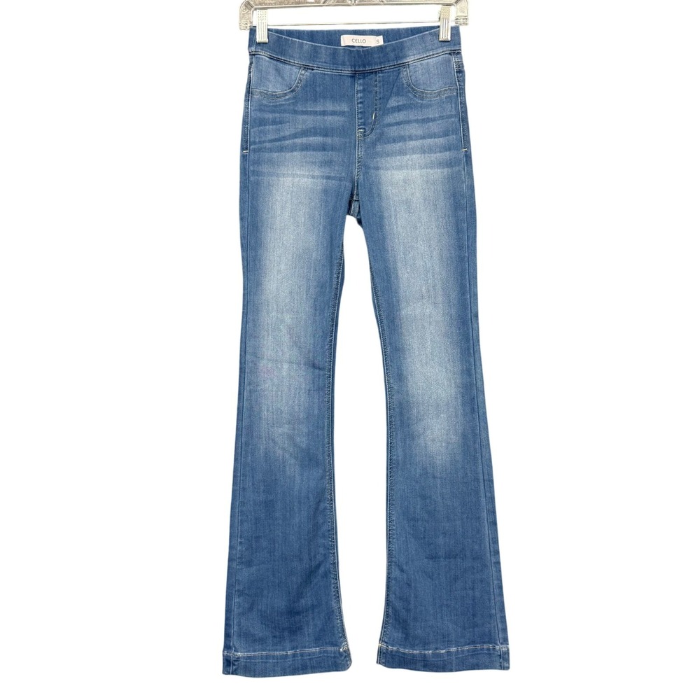 Cello Flare Jeans Womens Small Blue Pull On High Rise Stretch Denim AB35324